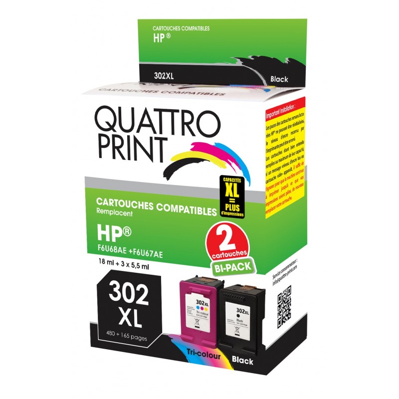 PREMIUM - Cartouches d'encre compatibles avec imprimantes HP ( Série 302 XL  )