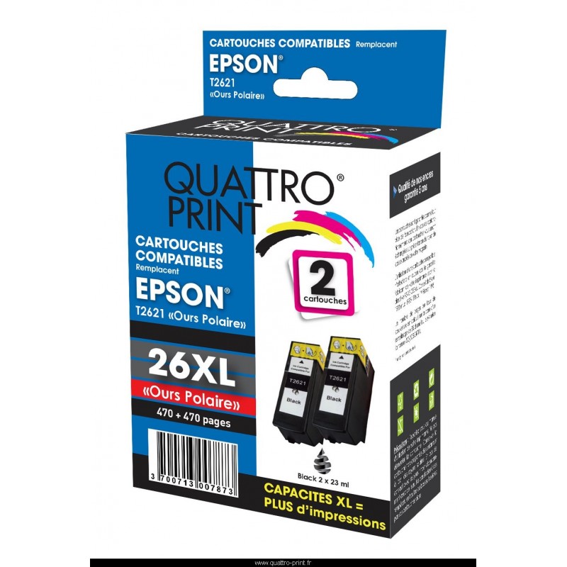 Cartouche encre Epson T2636 / 26XL Noir et Couleur - Pack de 5 compatibles  Epson 26XL (ours polaire)