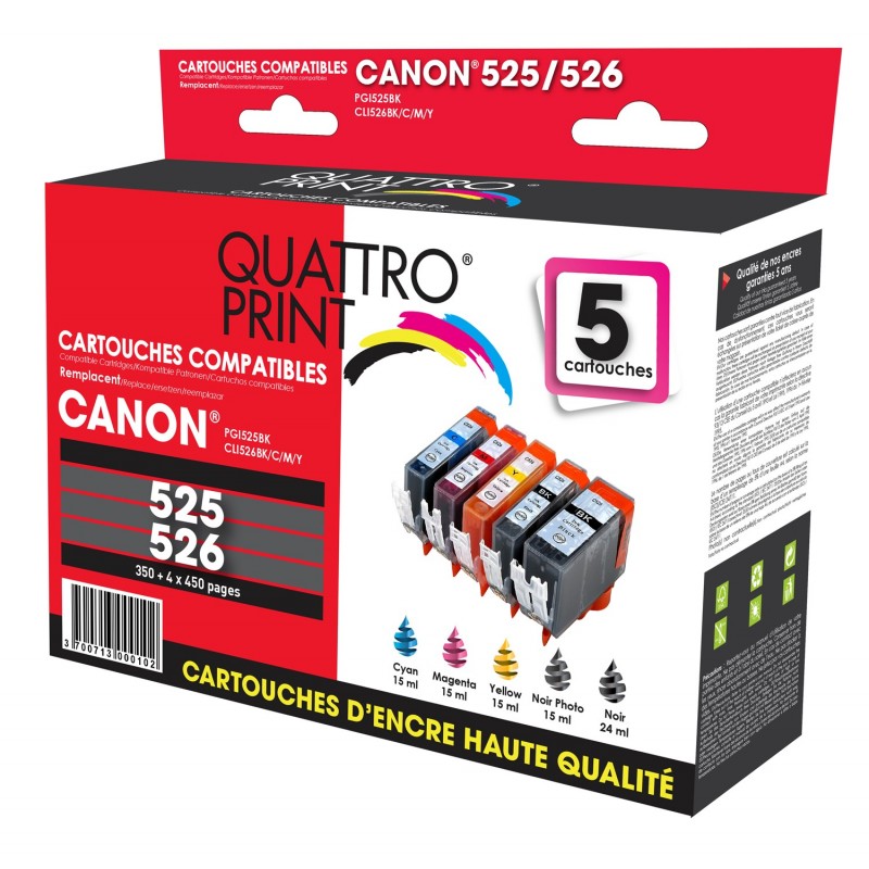 Pack de 4 Cartouches Compatibles Canon PGI-525BK / CLI-526BK / CLI