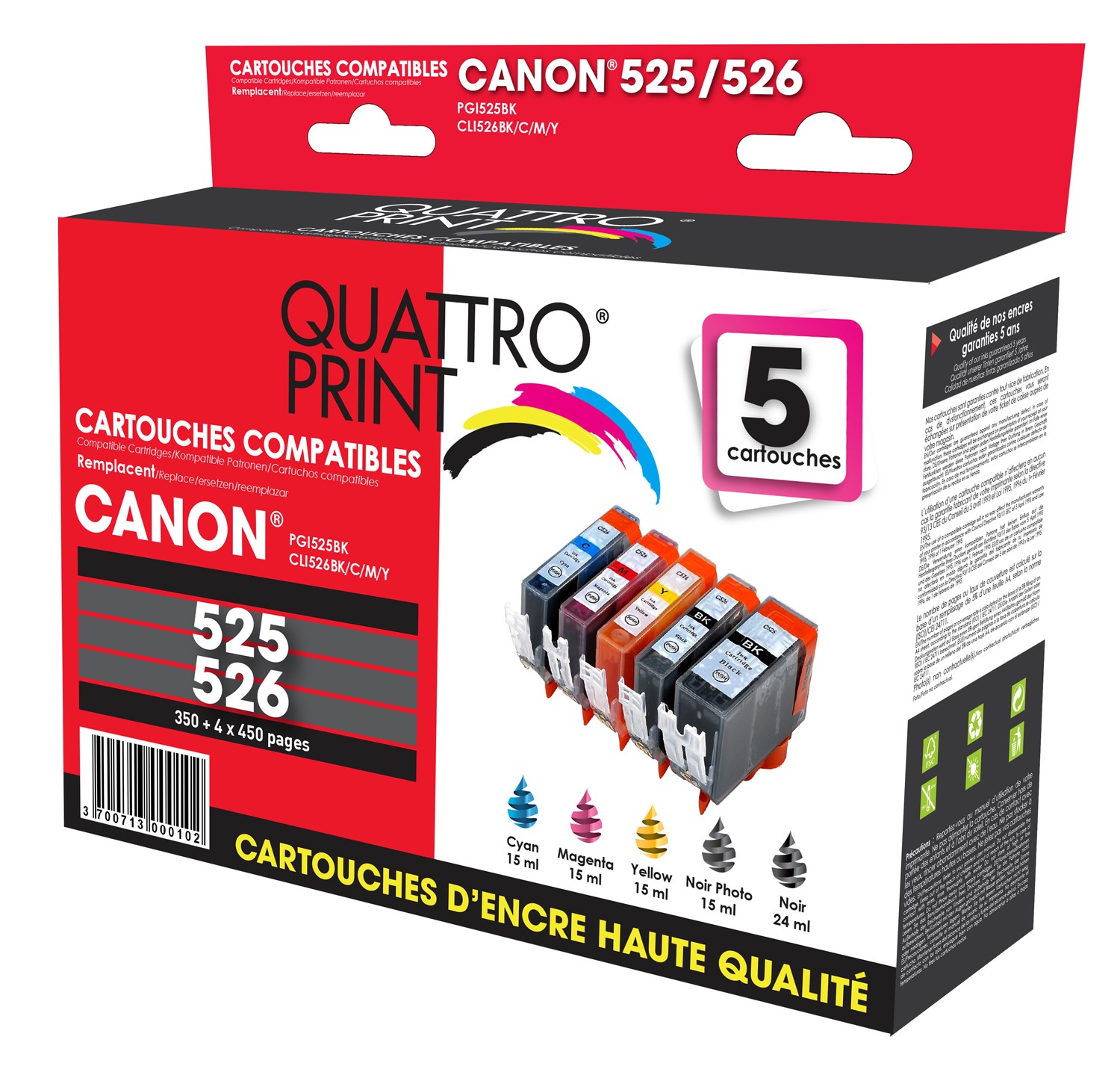Compatible Canon PGI-525 / CLI-526 - Pack 12 cartouches d'encre