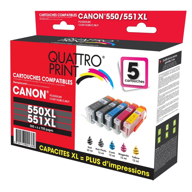 Pack de 5 Cartouches Compatibles Canon PGI-550XL / CLI-551XL