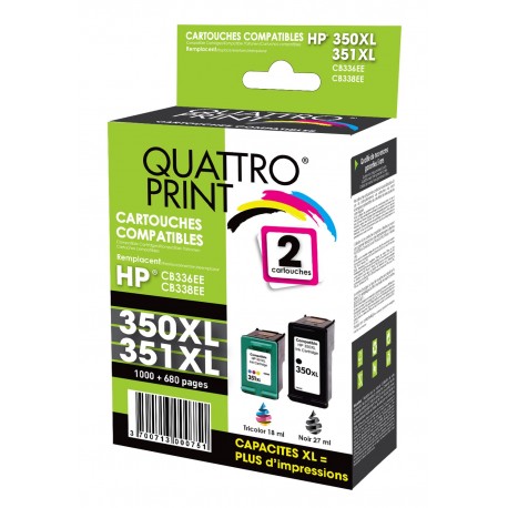 Pack 2 cartouches d'encre Quattro Print compatible HP 350XL / 351XL