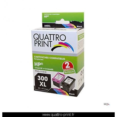 Pack 2 cartouches Quattro Print pour HP 300XL