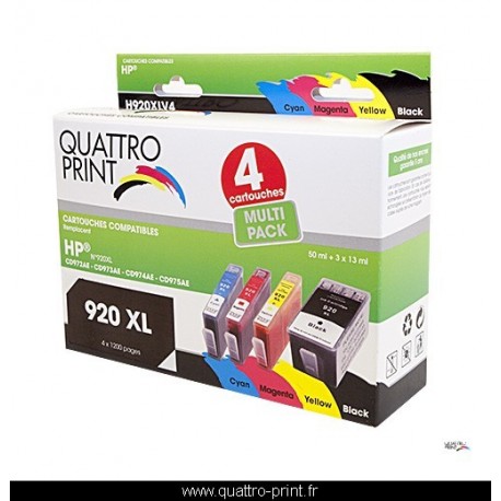 Pack 4 cartouches d'encre Quattro Print compatible HP 920XL
